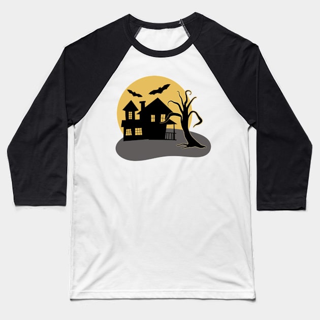 Halloween Spooky House Baseball T-Shirt by CheriesArt